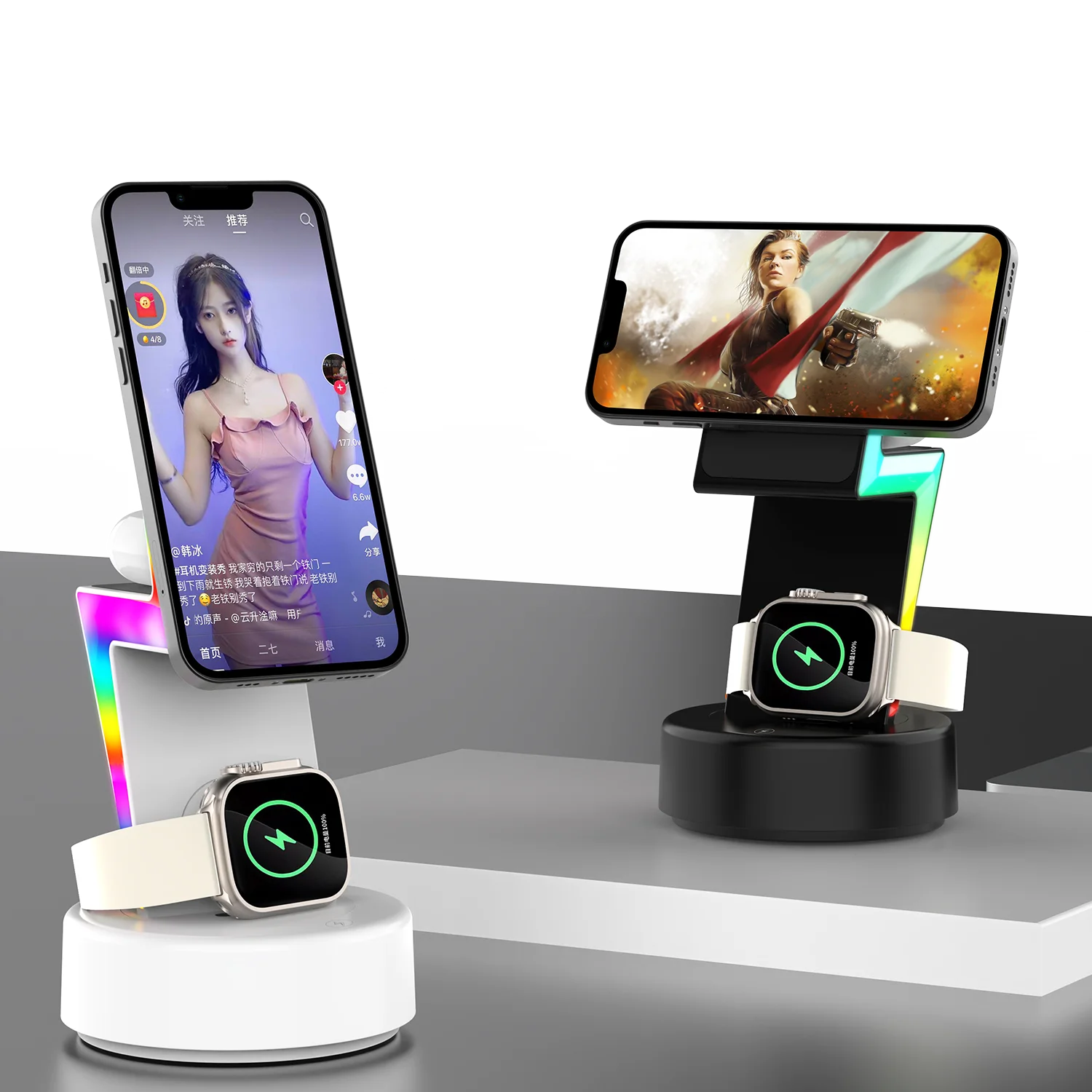 lightning Magnetic Wireless Charger fast wireless charger stand 3 in 1 Stand RGB Light for watch airpods and phones