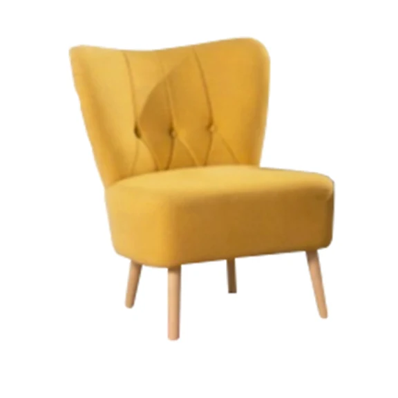 Modern Furniture Reading Room Wooden Yellow Fabric High Back Leisure  Chair Without Armrest Soft Comfortable Sofa Chair