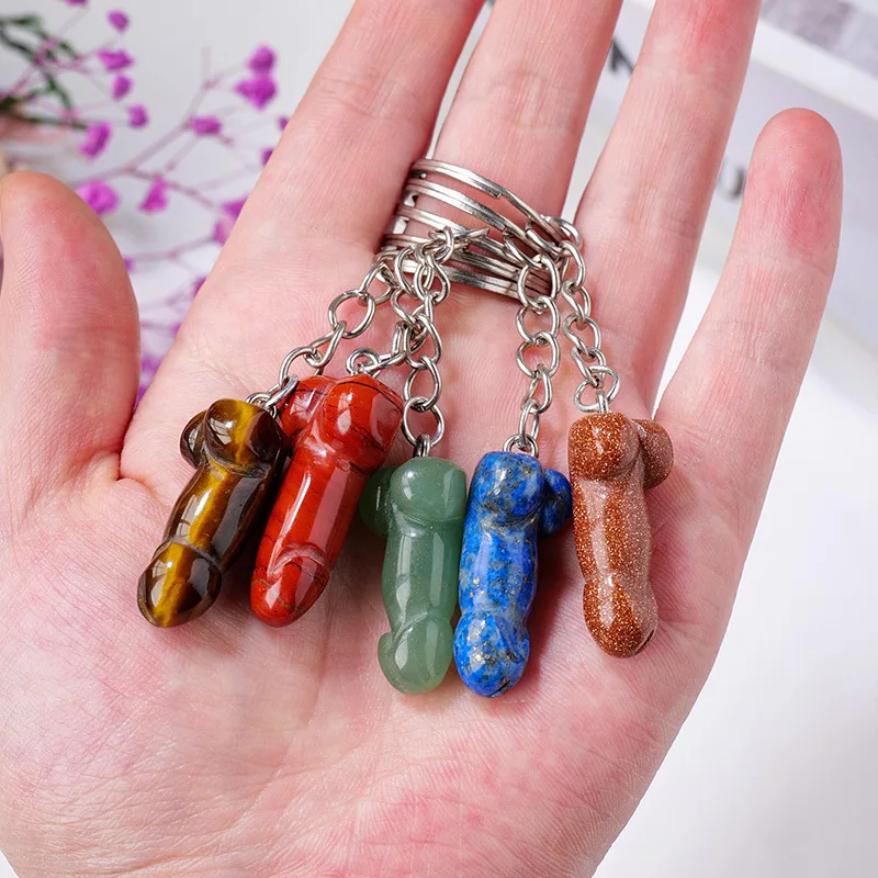 Sample Acceptable Natural Gemstone Dildo Keychain Crystal Penis Adult Products Genitals Creative Pendants