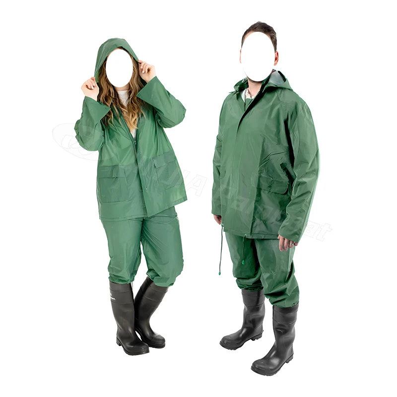 High Quality PVC Polyester Raincoat Heavy Duty Waterproof Rain Coat Pants and Jacket for Men Women Rain Wear