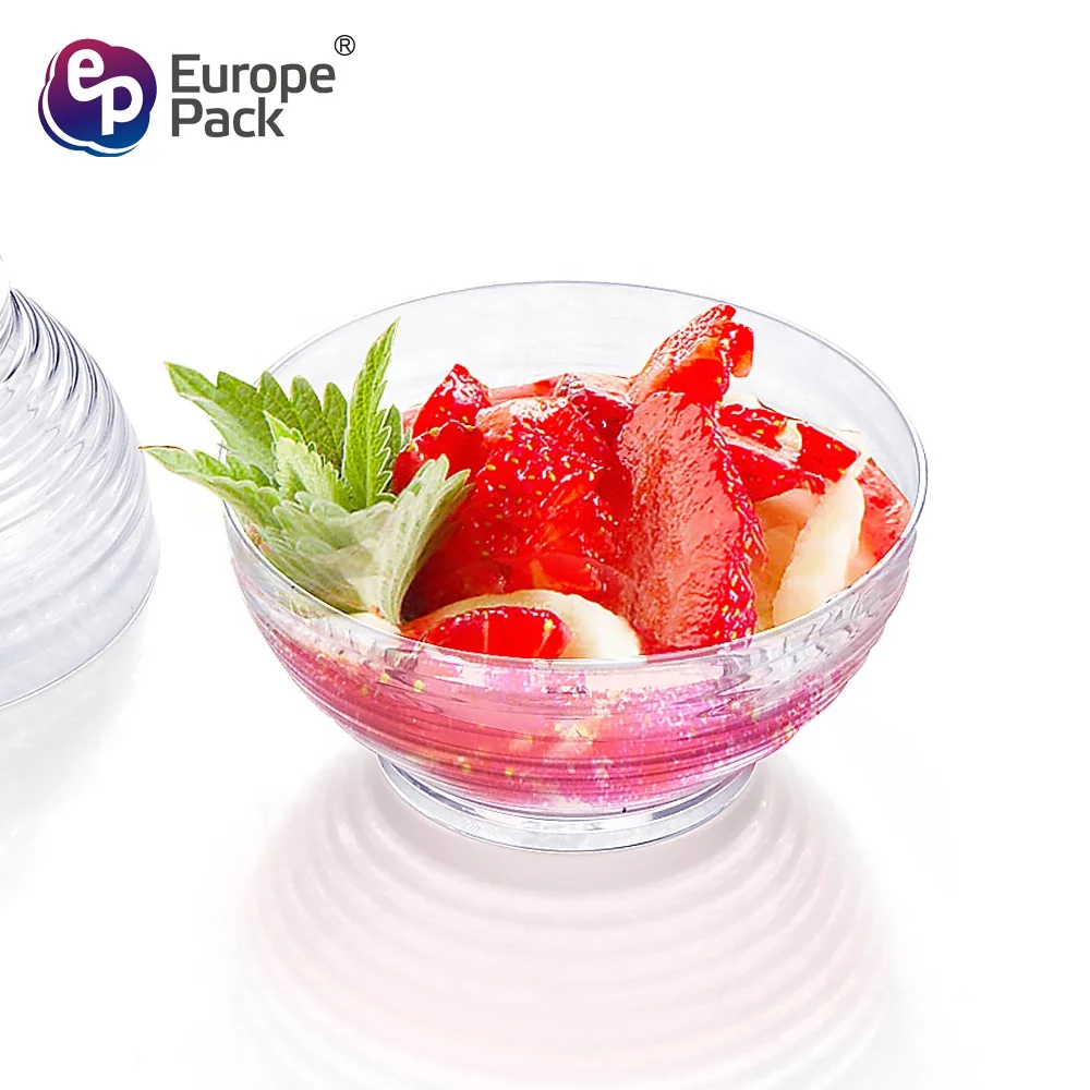 Latest design high quality disposable plastic round clear Stripe bowl for dessert