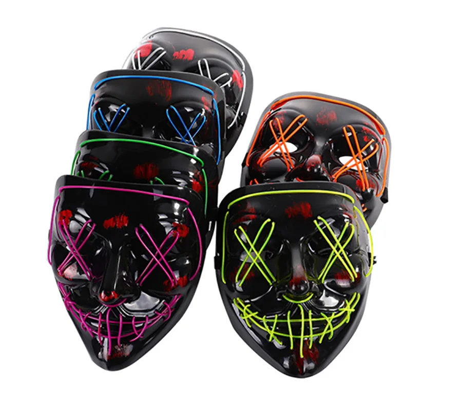 Halloween Party Mask Bloody V-Shaped Colorful Light Up Scary Cosplay Pvc Face Party Led Custom Halloween Mask