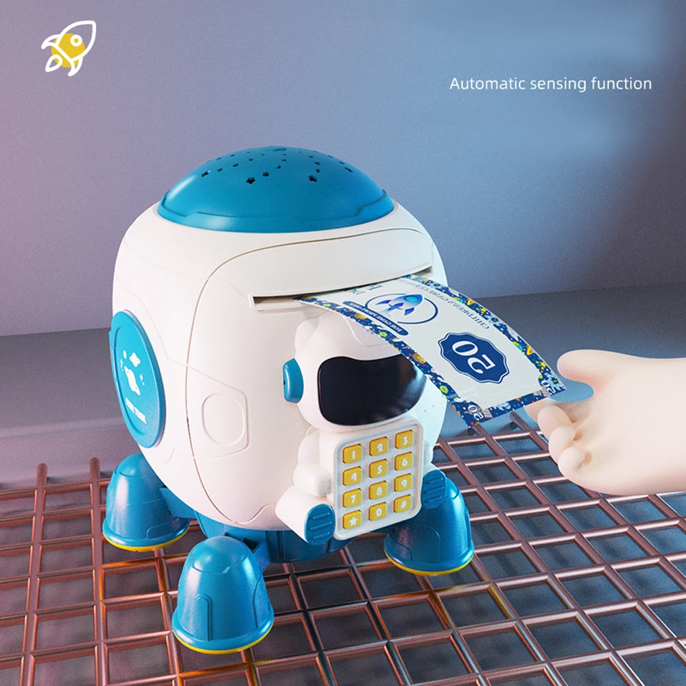 Hot selling product Rocket shaped Electronic Automatic Mini Safe Coin Cash Saving Auto-rolling Money Box Children Piggy Bank toy