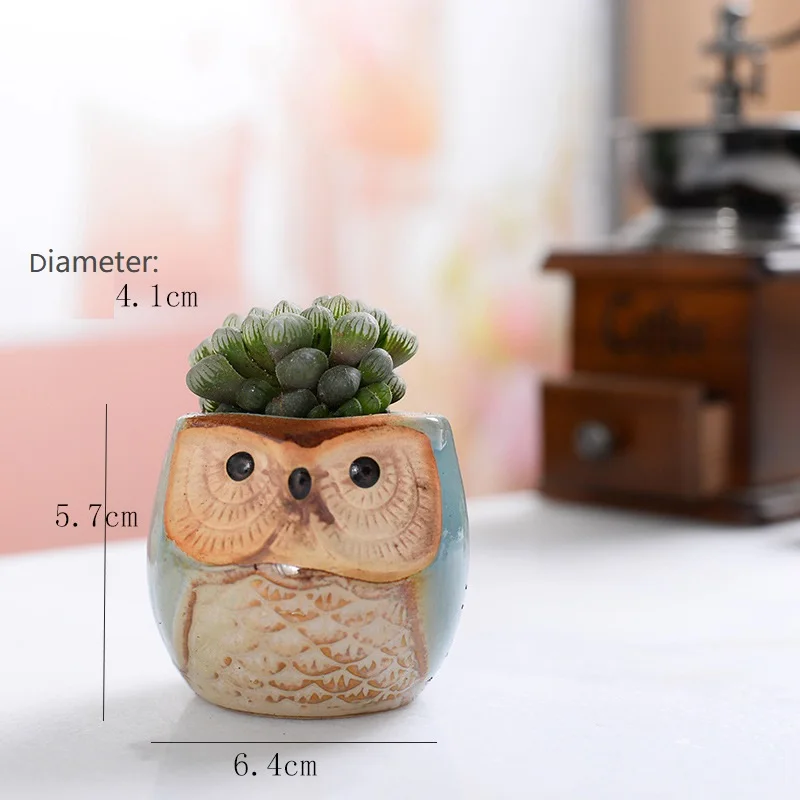Owl Shaped flower pot decorative succulent pots mini ceramic succulent planter pot a drainage hole