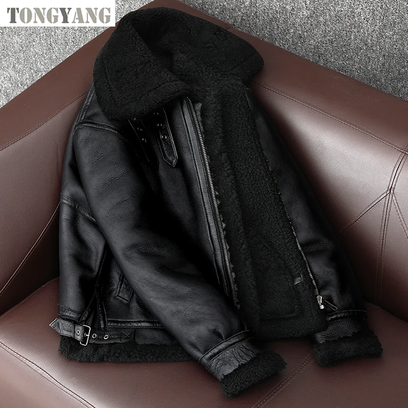 Пальто из натурального меха дубленки TONGYANG мужское 100% пальто коричневое черное утепленное зимнее летное овчины