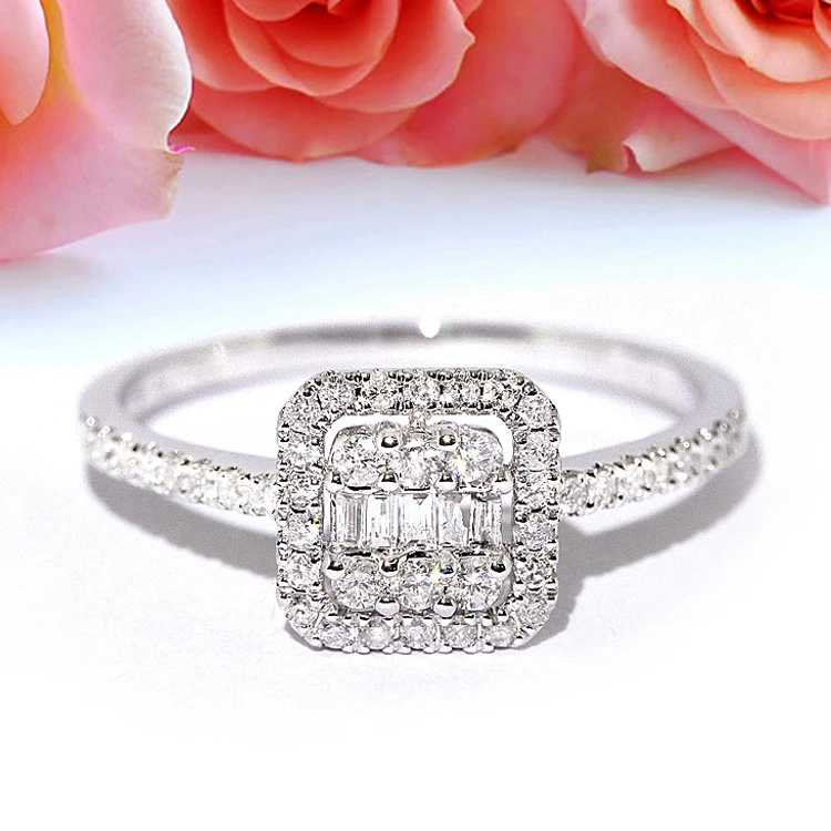 FFT Cheap buy 18K white gold diamond 3-layer square luxury rings jewelry women