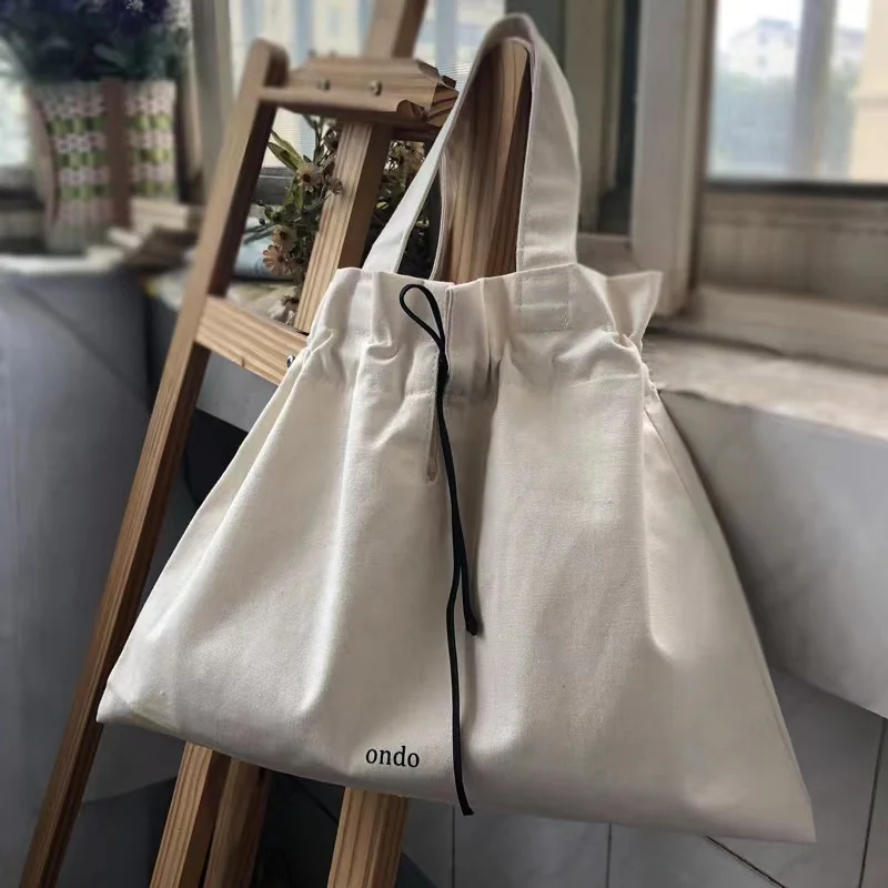 Wholesale Small MOQ eco-friendly reusable nature custom logo print drawstring bag shopping tote bag canvas cotton bag