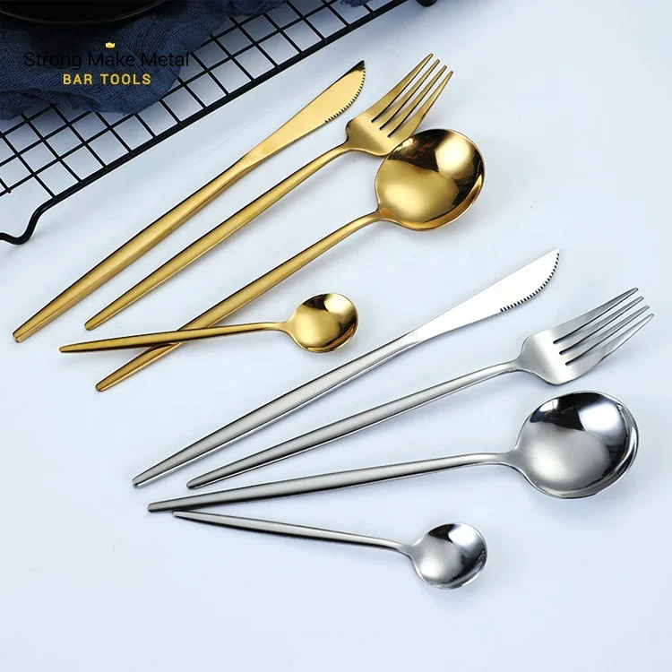 Best Selling Stainless Steel Knife Fork Spoon set 24pcs Gold Flatware Luxury Cutlery Set With Stand