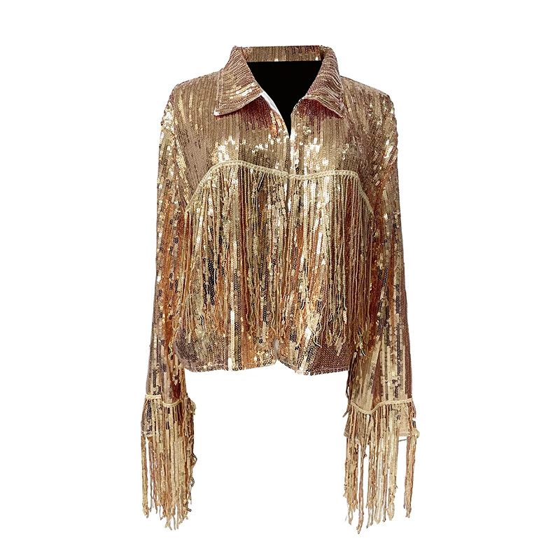 Disco Tassel Cowgirl Fringed Jacket Streetwear Mardi Gras Festival Sequin Jacket