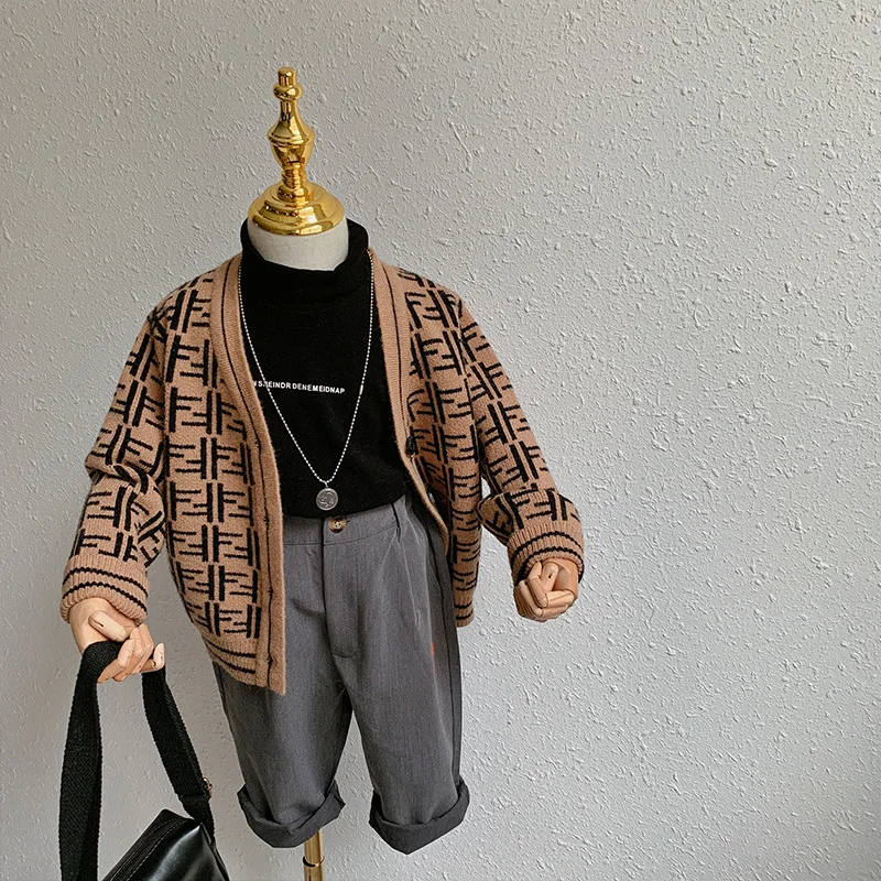 
Boys knitted cardigan sweater baby jacquard top coat girls cardigan sweater 