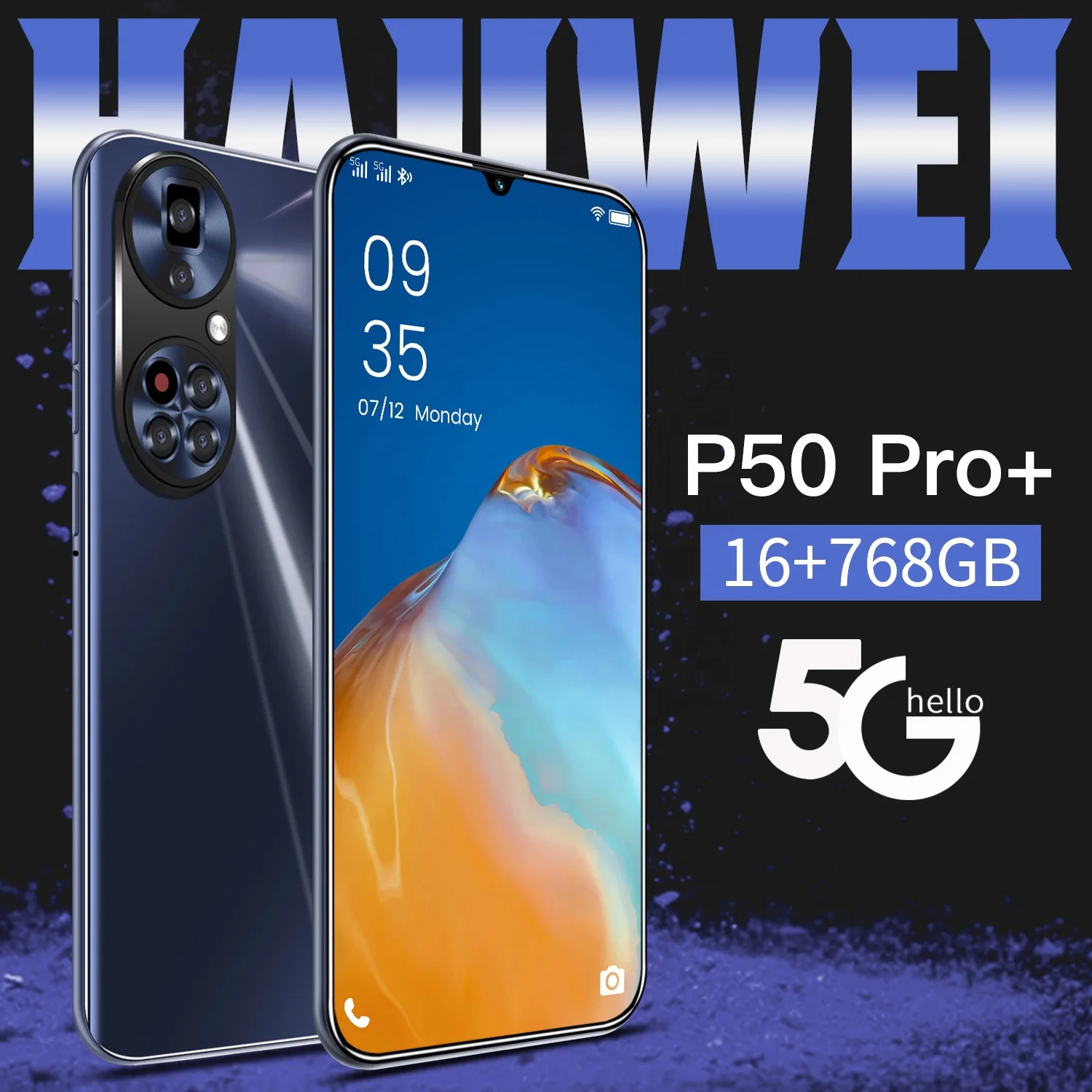 Новый 100% оригинал 7 1 дюймов сенсорный экран Android телефон 16 + 768 ГБ и поддержкой Wi-Fi GPS 3 сим-карты p50pro мобильных телефонов