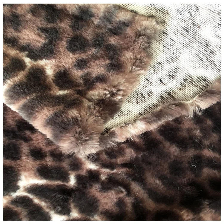  100% polyester printed faux fur fabric leopard fake hair like