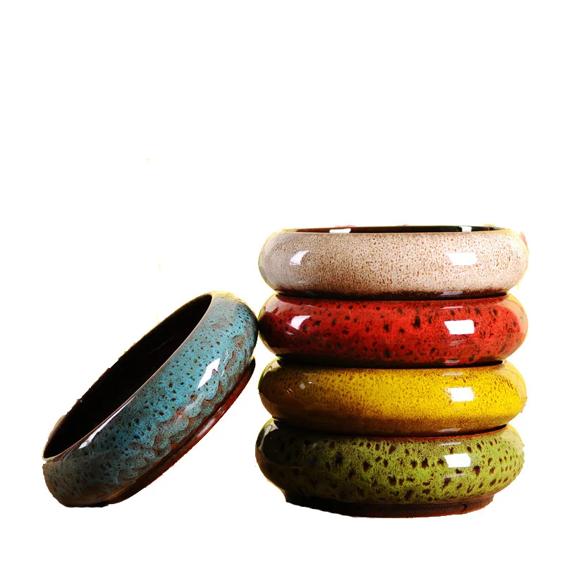 Hydroponic plant  ceramic flowerpot  kiln change colorful pattern fleshy flowerpot Creative water lily bowl