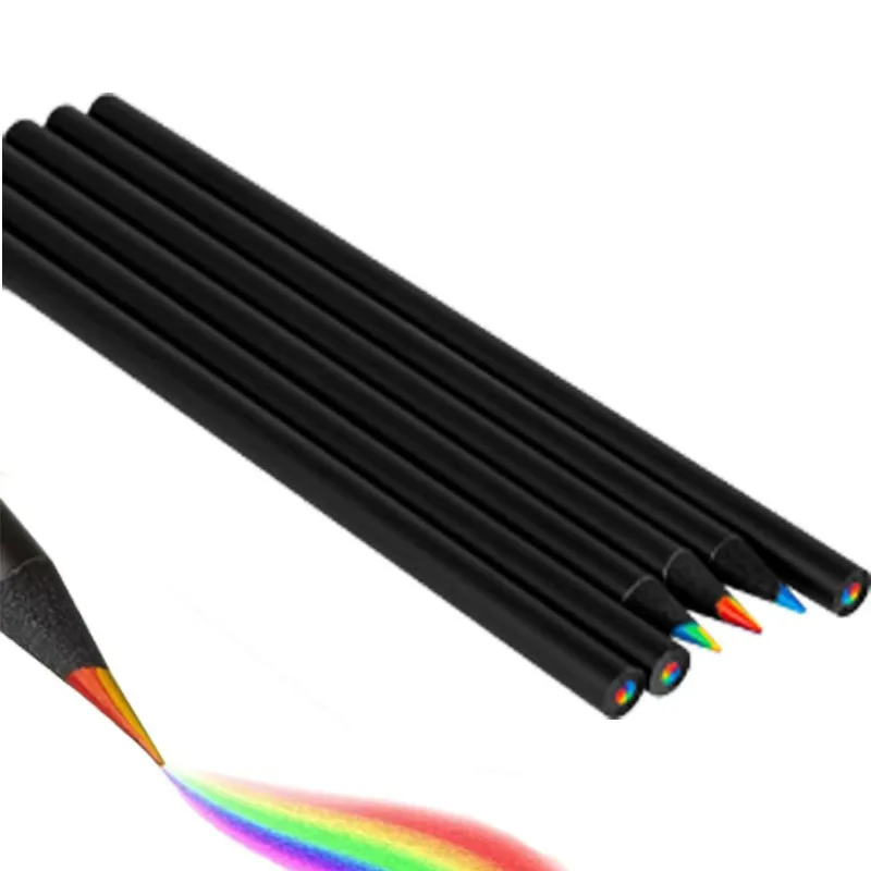 7 in 1 Rainbow Black Pencils Bulk, Colored Pencils Stocking for Kids, Black Wooden Multicolored Pencils