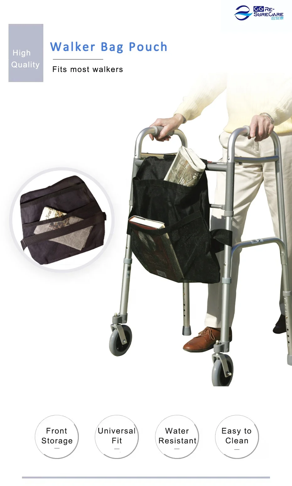 Fashion Style Storage Walker Bag Pouch For Disabled Walker