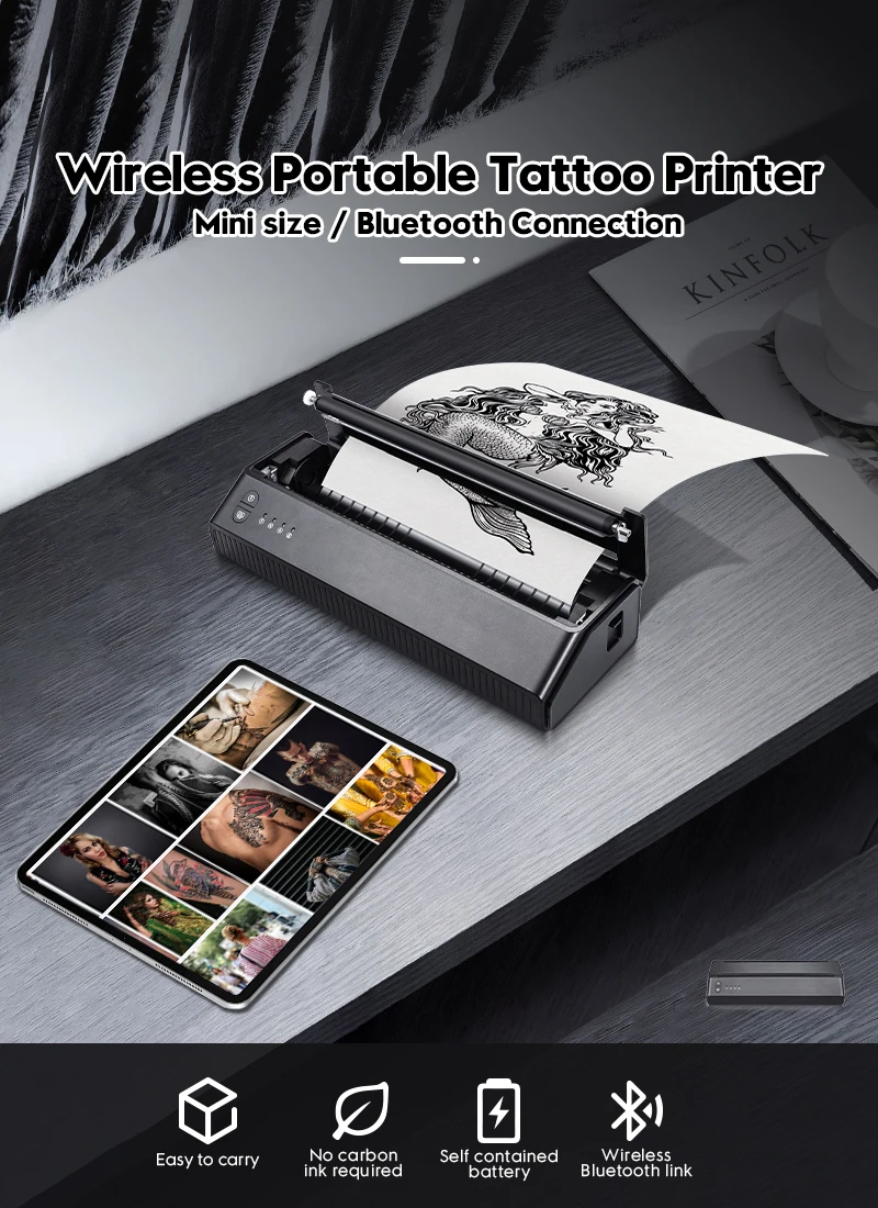 Bluetooth wireless tattoo stencil printer thermal copier machine wireless temporary tattoo stencils machine mini size machine