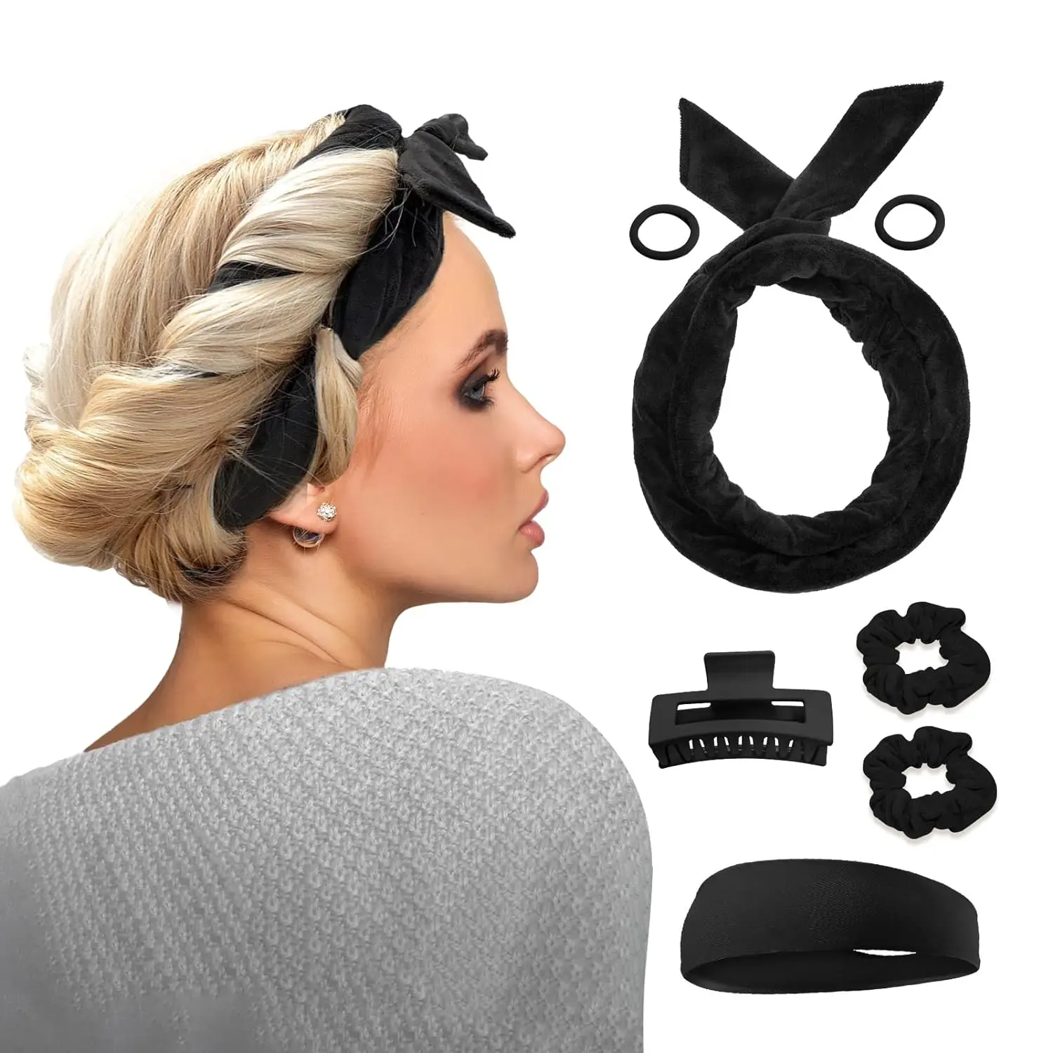 Heatless Hair Curler 9pcs/Set Cotton Hair Roller Waves Curling Rod Headband Scrunchie Set For Girl or Women Heatless Curls