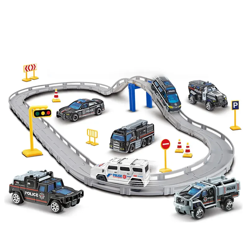 Racing track slot toys children electric die cast police car toy track for kids