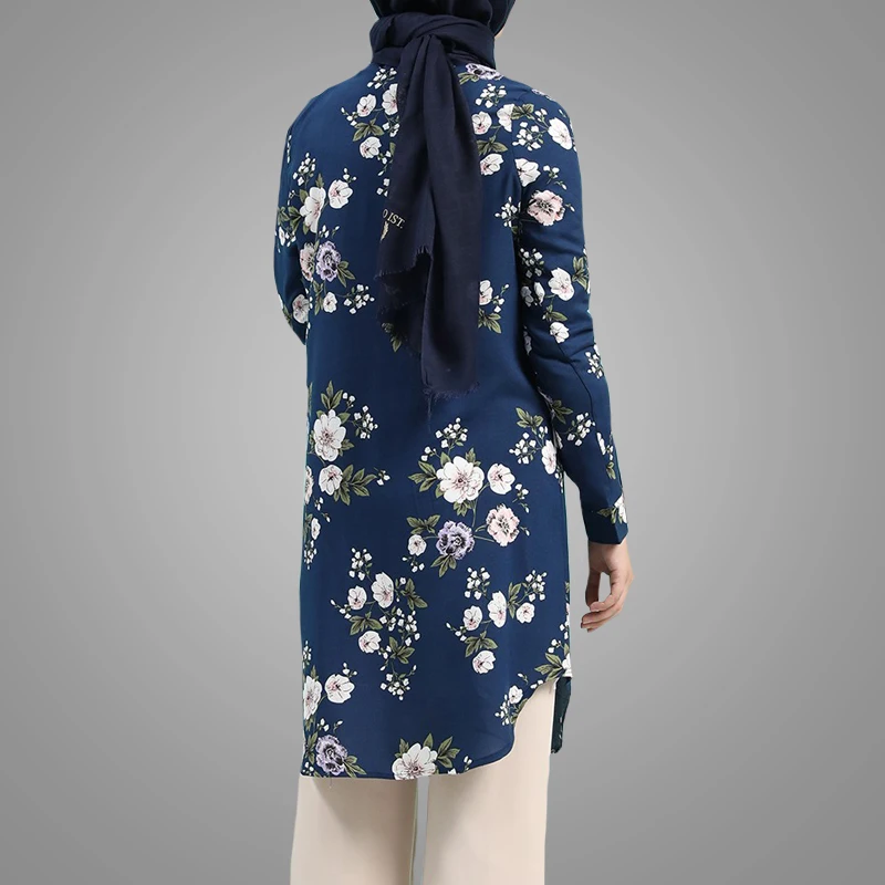 Elegant Printed Long Sleeve Muslim Women Blouse Hotsale Plus Size Front Button Islamic Clothing Middle East Arab Clothes Online
