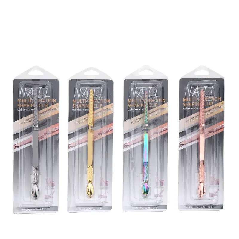 Double Heads Nail Tools Manicure Cuticle Pusher Stainless Steel Poly Gel Nail Tips Tweezers Clip Phototherapy Extended Clip