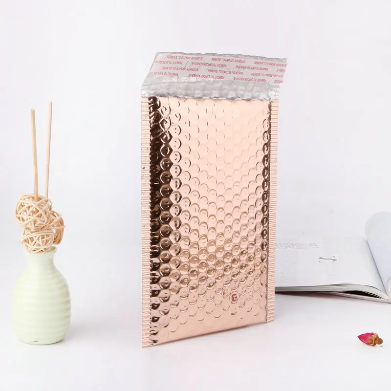 Custom Design Envelopes Padded Bubble Mailing Bags Rose Gold Glitter Metallic Foil Teal Bubble Mailers