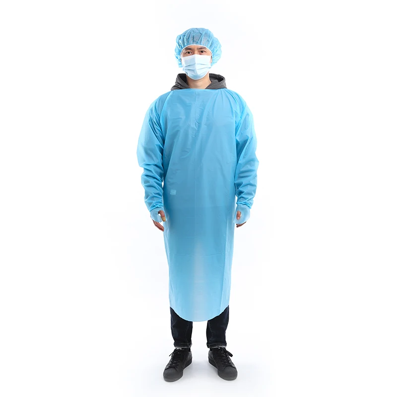 High Quality Disposable Plastic Cpe  Gown With Thumb Loop PPE Isolation Gown For Hospital Protective Clothing For Doctor