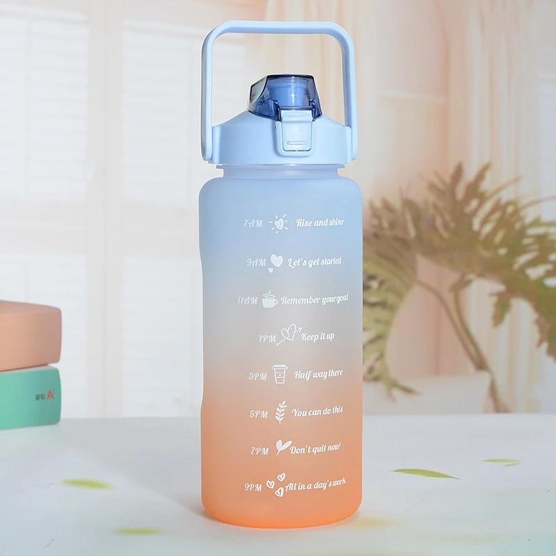 2000 ml Kids Water Juice Drinking Cups Sports water bottles with Straw and Safety Lock Drinking Water Bottle with Time Marking