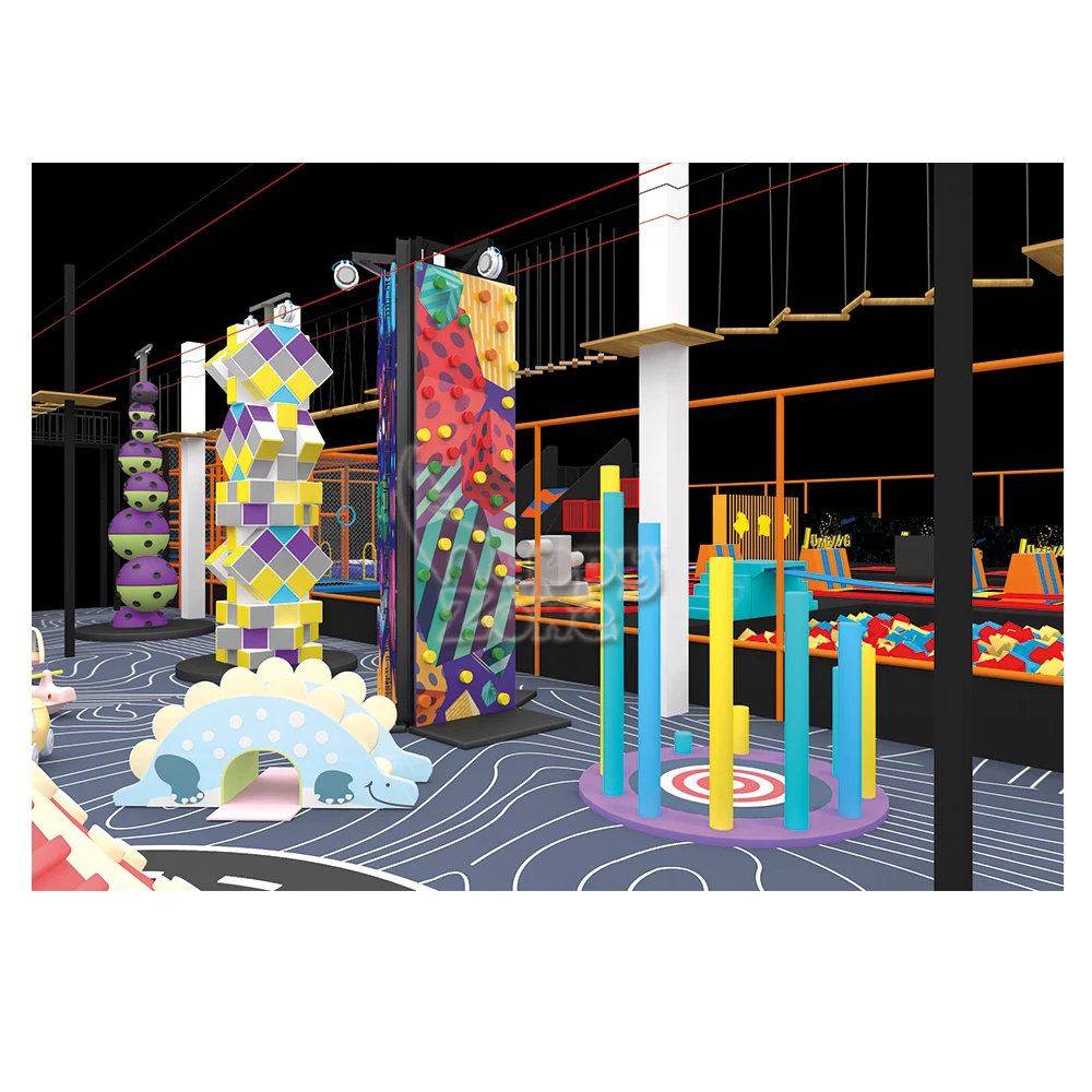 Customized Commercial Kids Playground Indoor Amusement Park Trampoline Park challenge rock climbing walls for indoor play area