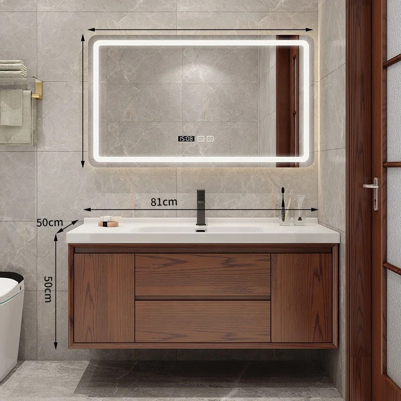 Bathroom Furniture  Washbasins Sets Walnut Wall Mounted Lavatory Bathroom Vanity Cabinets With Sink