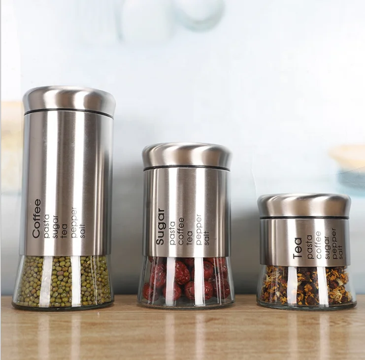 350ml 550ml 800ml tea coffee sugar salt big kitchen sealed food glass Stainless steel storage jars