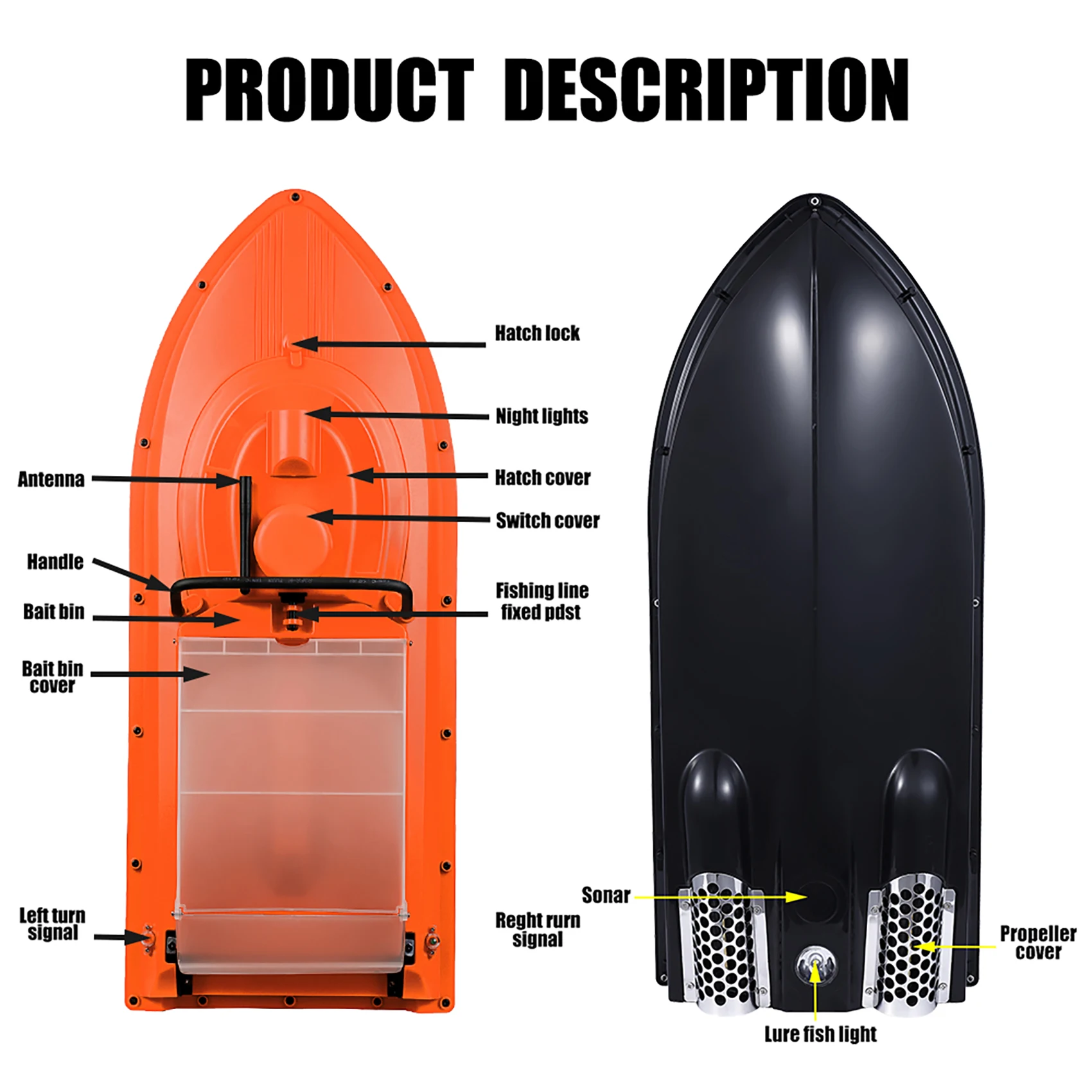 Russian Warehouse JABO2BG-7.4V10A*2+Backpack Orange  GPS Auto navigation fish finder bait boat  delivery Store 16 points