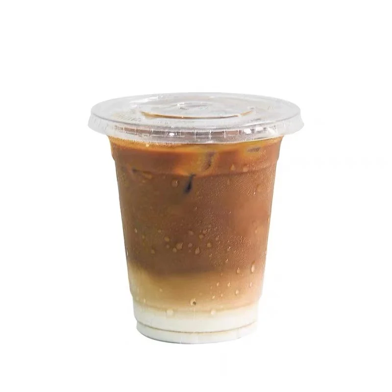 Disposable manufacturer logo custom clear container wholesale PET plastic dessert cup with lid and straw