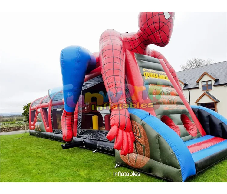 Commercial juegos inflables kidsbounce house spiderman jumping castle with slide  inflatable  obstacle course