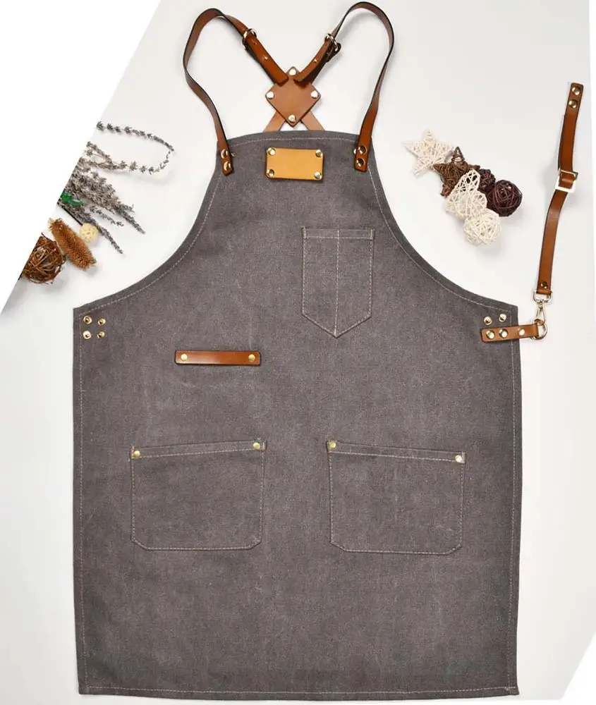 Flower gardening design work apron and Real leather  apron color cotton