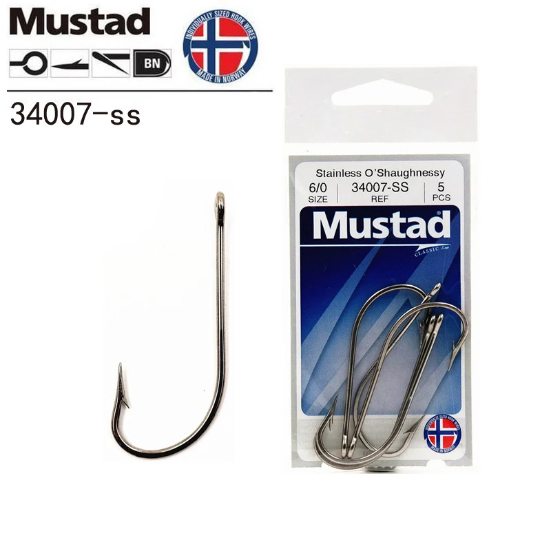 Рыболовный крючок Mustad 100% Северного происхождения с колючим крючком Высокоуглеродистый 6-8/0 #