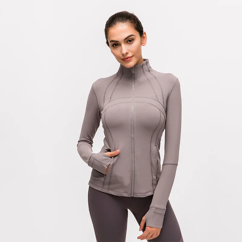 Custom Logo Long Sleeve Workout Sports Tops Slim Fit Thumb Hole Active Shirts Stand Collar Yoga Jacket for Women