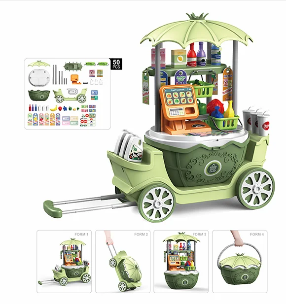 newest basket suitcase 4 in 1 pretend play kids cart trolley table kitchen cook toy for children