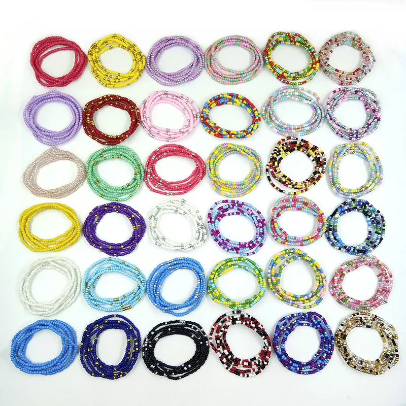 Belly Waist Necklace Chain Summer Jewelry Bikini Body Chain for Women African Waist Bead Stretchy Elastic Bracelet Anklet