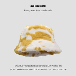 Europe  fashionable cow pattern plush retro fisherman hat thick warm hat in autumn and winter Korean female Joker basin hat
