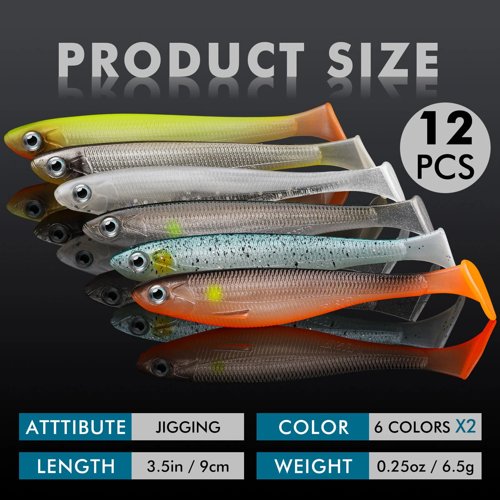 Truscend  New Arrival 6pcs/bag Hot Sale Tpr Material 12cm 10cm 8cm 6cm Soft Bait Worm Soft Plastic Fishing Baits Soft Swim Bait
