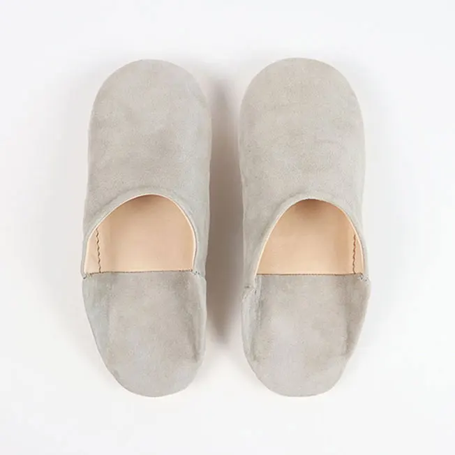 
Handmade Moroccan Babouche Grey Leather Slippers shoes for women 