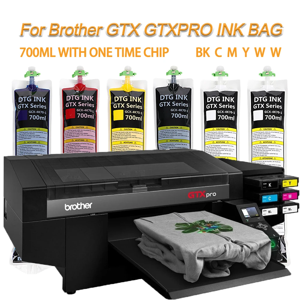 700ml Textile DTG Ink Pack With Chip For Brother GTX-422 GTX-423 GTX-424 GTX Pro DTG Printer