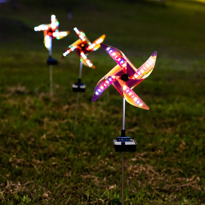 2Pcs Solar Powered 8 Modes Wind Spinner Light Waterproof Solar Windmill RGB Pinwheels Led Light For Garden Decoration