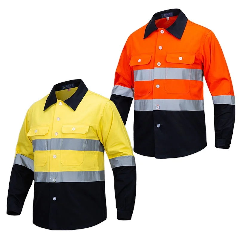 construction High hi vis workwear work clothes wear jacket uniform working for men overalls Industrial Safety Reflective shirt