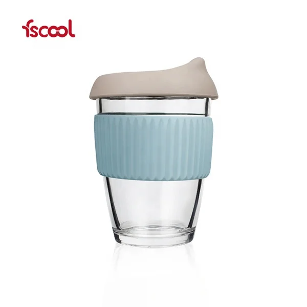 8oz Custom LOGO Cork Sleeve Anti-slip Heat Resistant Reusable Glass Coffee Cup With Silicone Lid