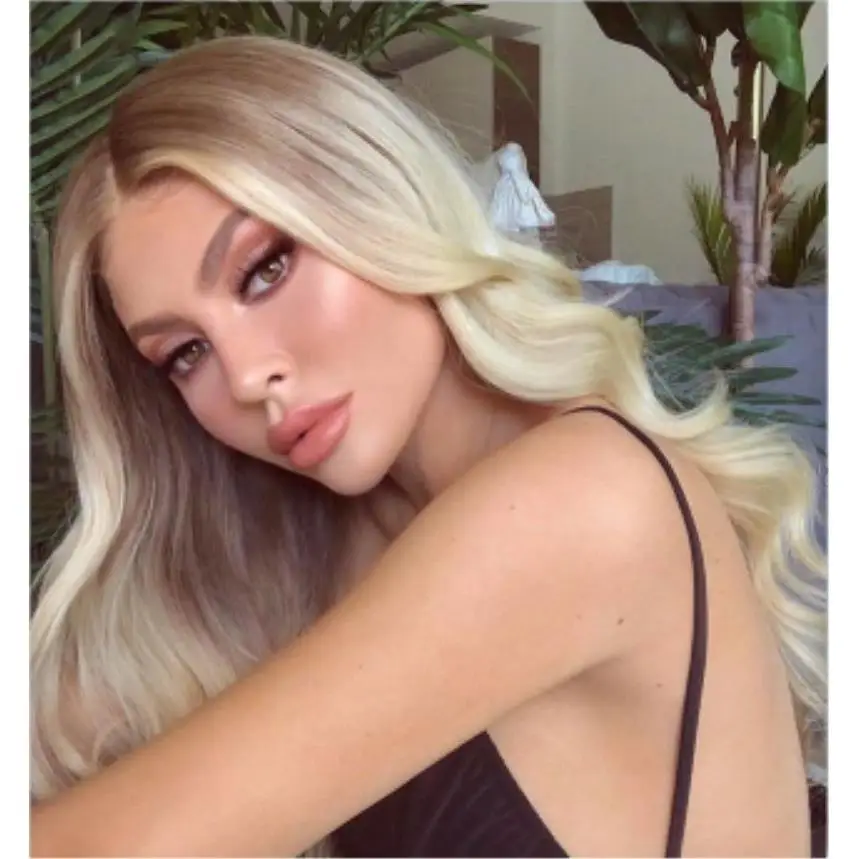 
European and American style wig gradient color medium long curly hair light Golden big wavecosplayWig head cover 