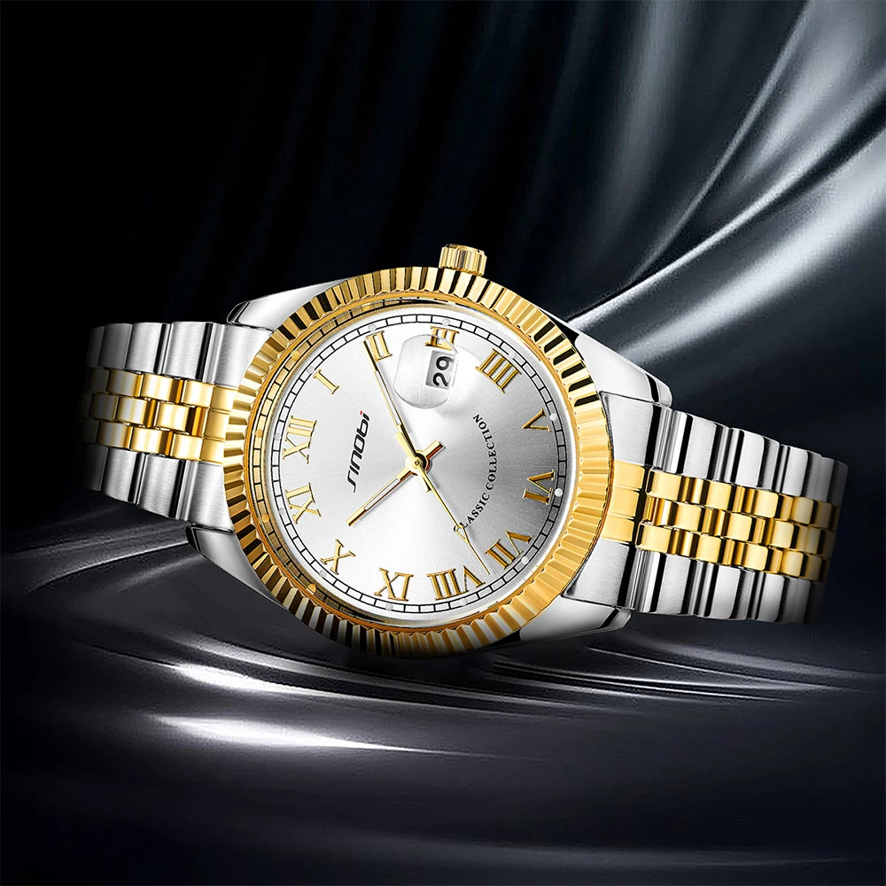 Quality brand Modern Quartz Watch for Men Waterproof and Stylish gold and sliver