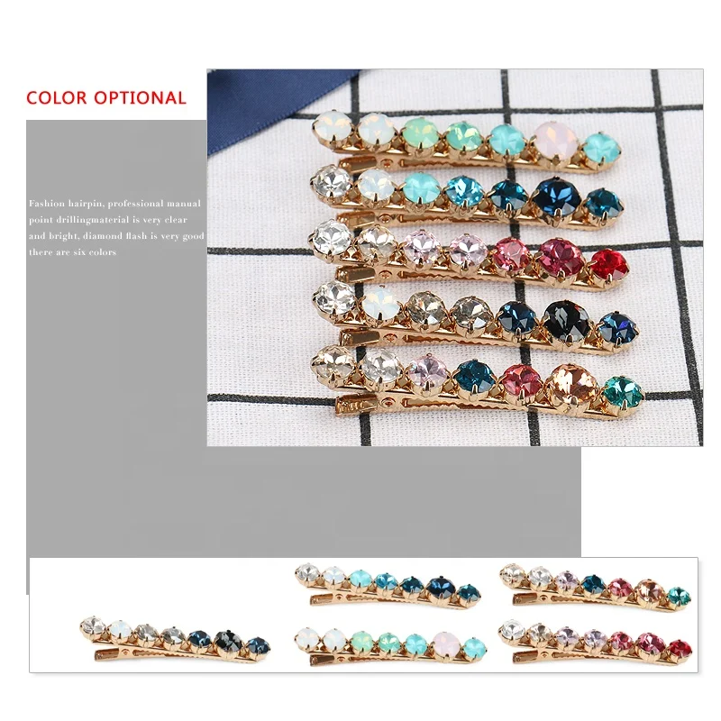 Lovely Round Crystal Hair Clips High Quality Metal Alligator Clip Colorful Rhinestone Opal Hair Clips for Girls
