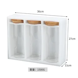 Set of 3 60oz Round Food Storage glass Container Jar with Sealing Bamboo Lid for Noodles Flour Cereal Rice Sugar Tea Coffee