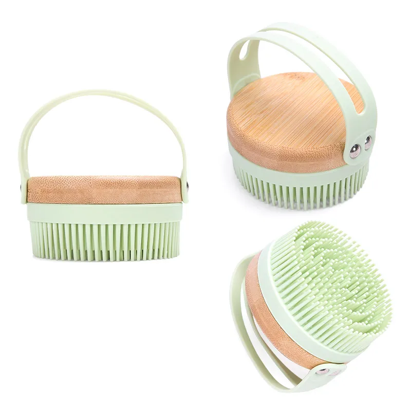 Popular shower body back cleaning silicone handle bristles shampoo brush massage bath brushes sponges & scrubbers